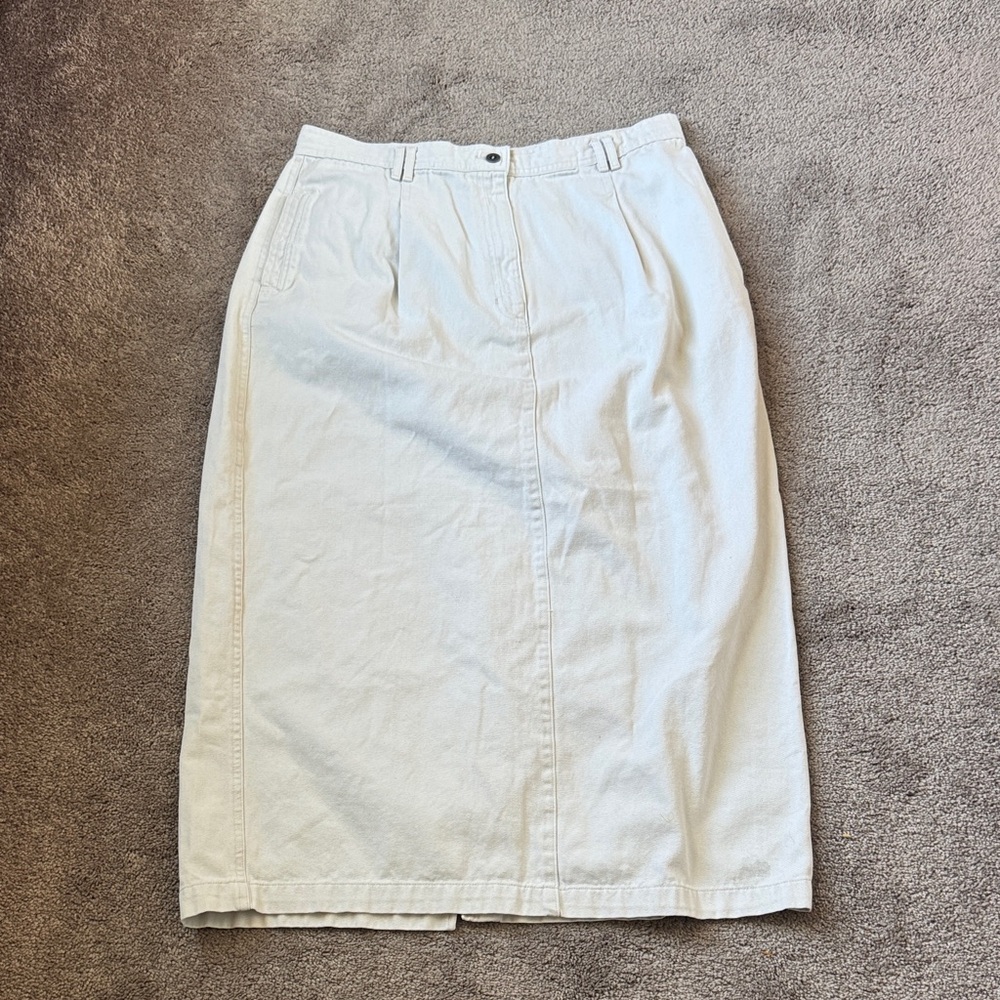St. John’s Bay Beige Khaki Cotton Twill A-Line Midi Skirt Pockets SIZE 20